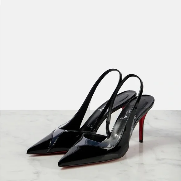 Christian Louboutin Posticha 80 Leather and PVC Slingback Pumps - Picture 3 of 8